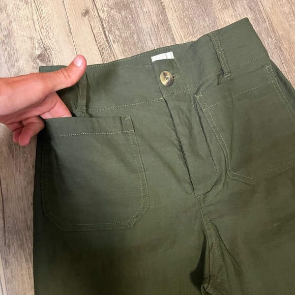 Maeve Anthroplogie The Collette Cropped Wide Leg Pants Linen Blend 28P Green - Picture 8 of 13